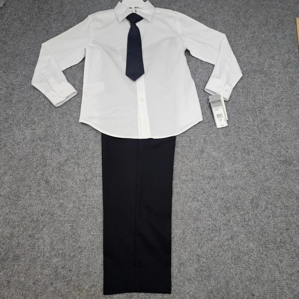 Kenneth Cole Reaction Dress Set Boys Size 6‎ Black / White Pants Shirt Tie NWOT